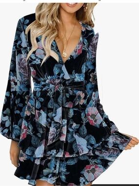 Black floral long sleeve dress